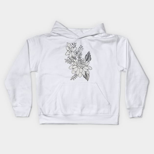 Fine line chrysanthemum and tiger lilies Kids Hoodie by fun chaos amy